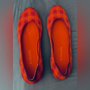 Rothy’s magenta/orange check ballet flats size 9, unworn! PRICE DROP
